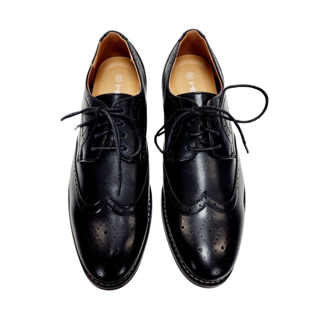 Mens Heez Black Leather Brogue Dress Shoes Size 11 New - Picture 2 of 14